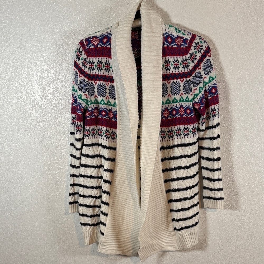Talbots Muti Color Cable Knit Fair Isle Cardigan Striped Size Medium